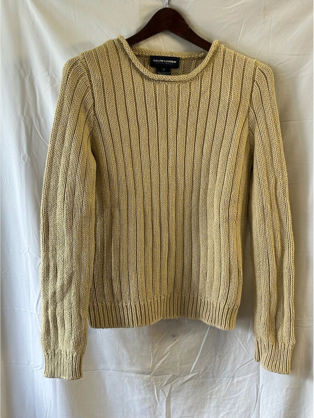 Ralph Lauren Polo Golf Men's Beige Ribbed Knit Cotton Sweater Size Large E-6